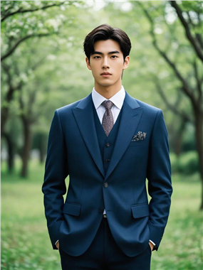 绿色树林年轻西装帅哥写真图片